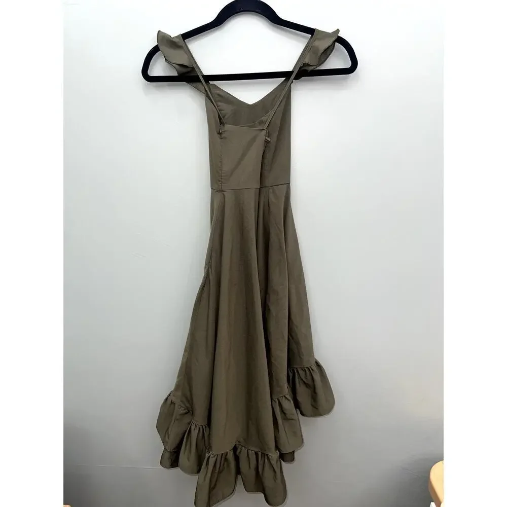Mia Joy Girls Olive Green High Low Ruffle Dress Size 6 Flutter Sleeve Dress